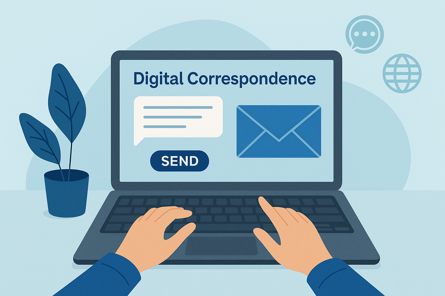 Person typing email correspondence on laptop