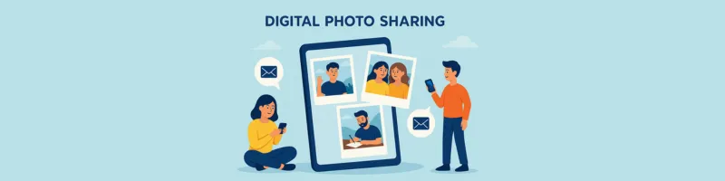 Smartphone showing digital photos being shared via email