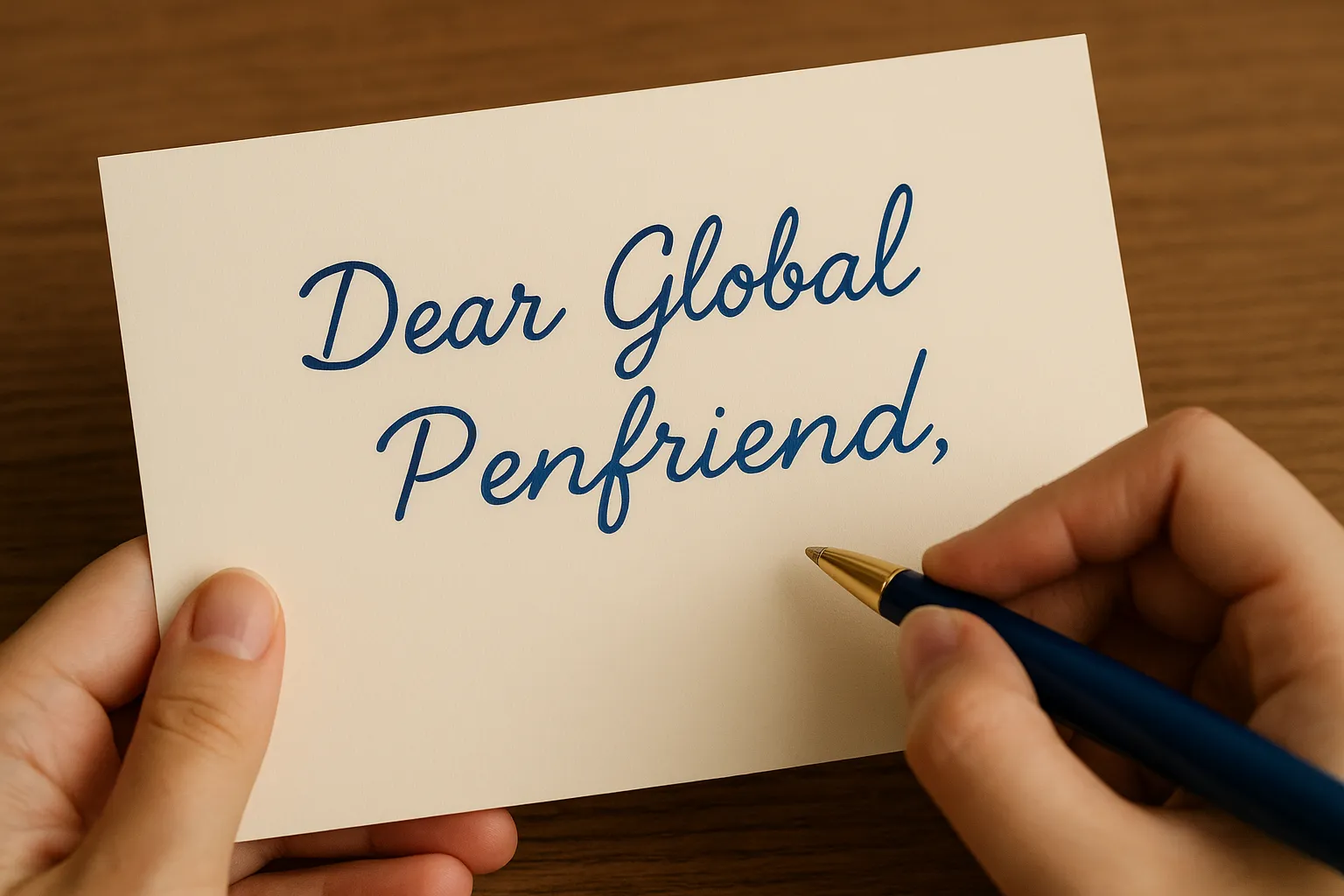 Various greeting examples in different languages showing international pen pal connections