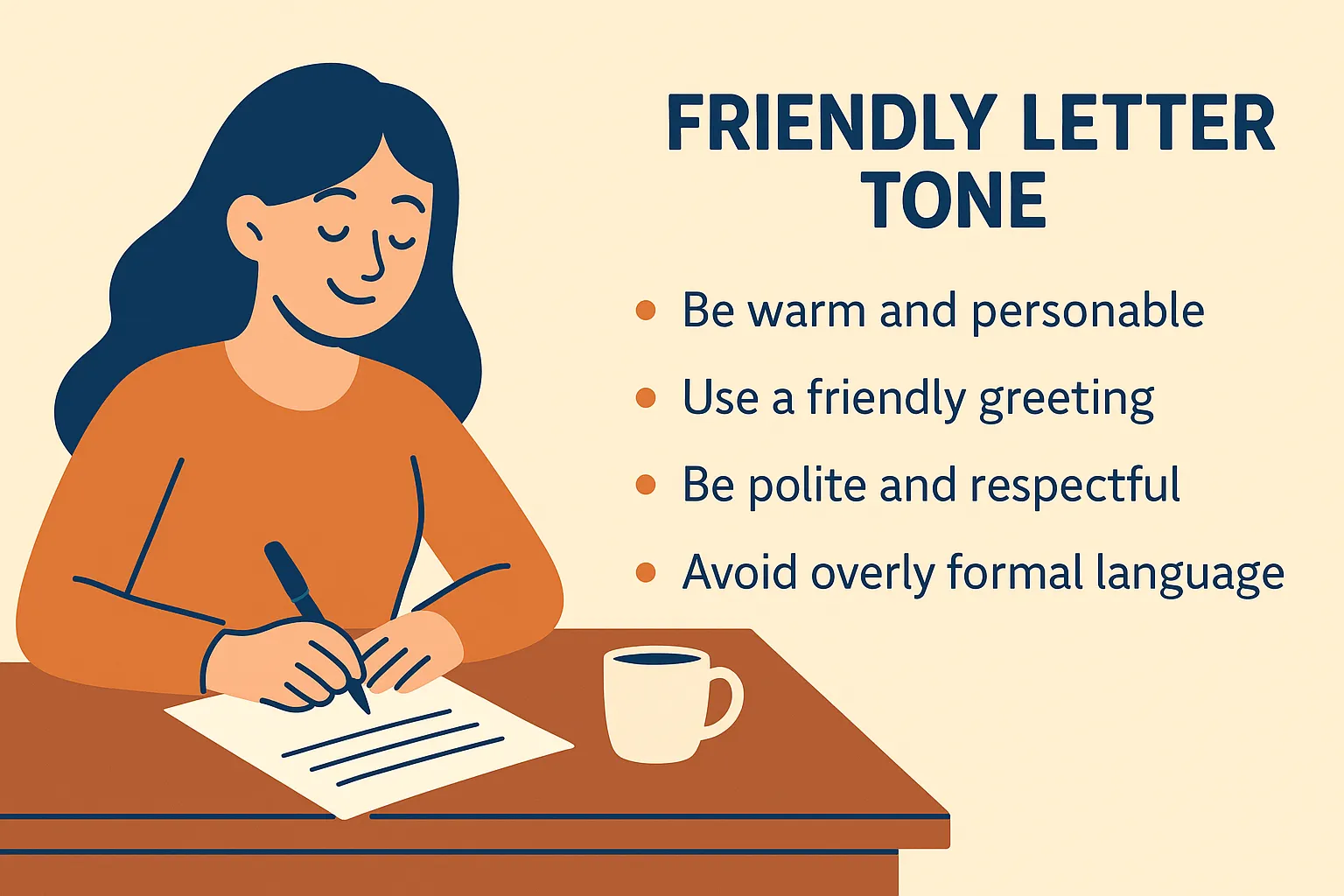 Examples of different letter tones from formal to casual, showing appropriate pen pal communication styles