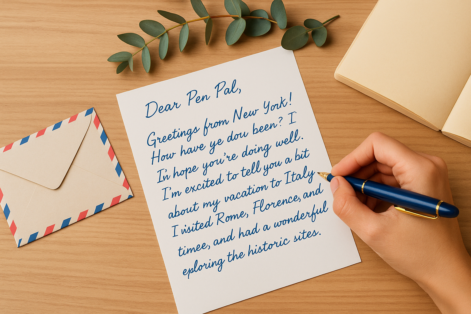 Example of neatly handwritten pen pal letter with clear, legible writing