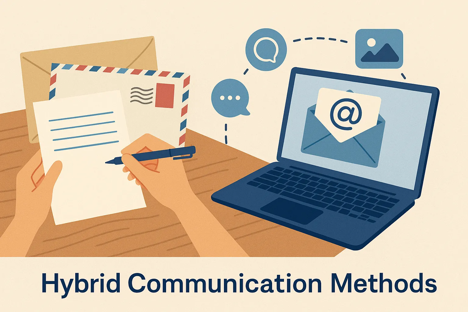 Postal letters and internet representing combined postal and internet communication