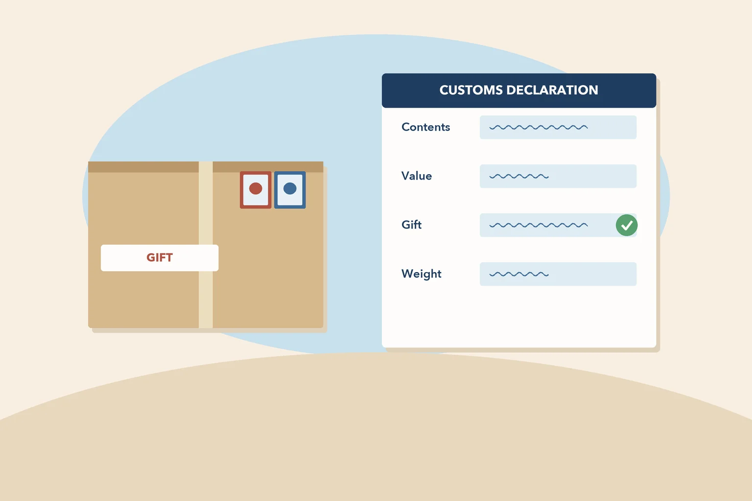 International shipping labels and customs forms for pen pal packages