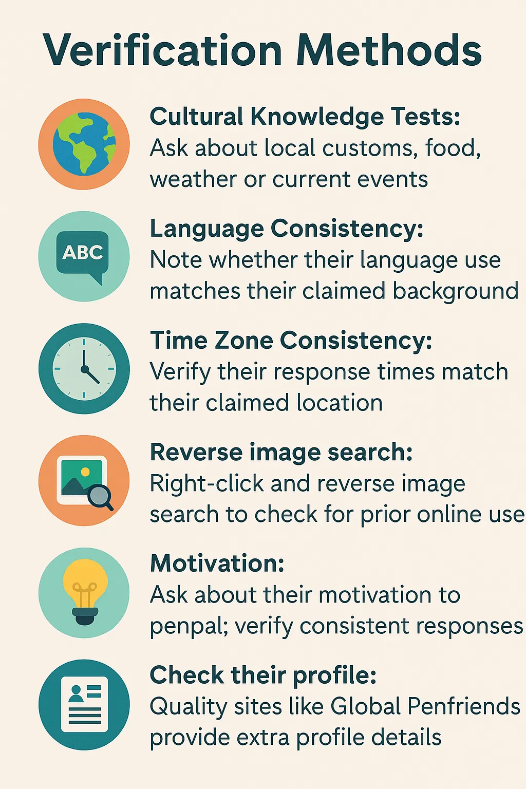 Various methods for verifying pen pal authenticity and safety