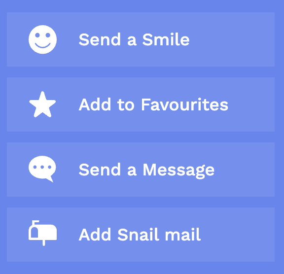 A penpal profile showing the options to send a message or send a Smile
