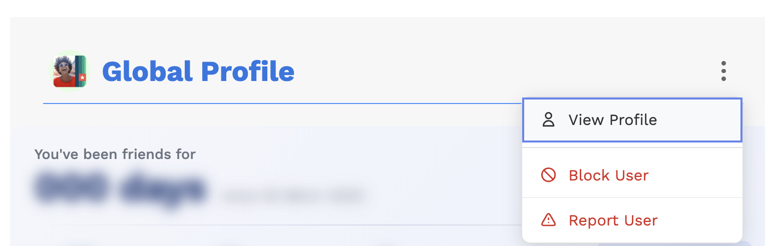 The three-dot menu open in a conversation, showing Block user and Report user
