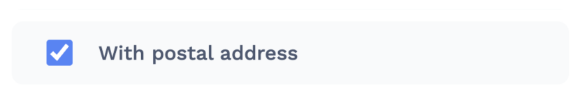 The 'With postal address' search filter checkbox, ticked