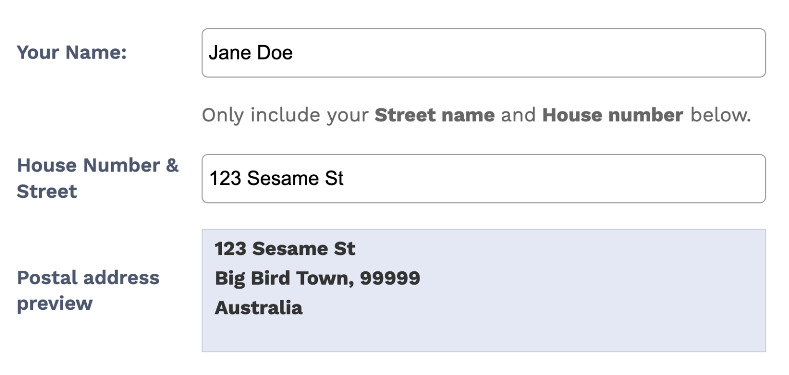 The optional postal address fields on the profile form